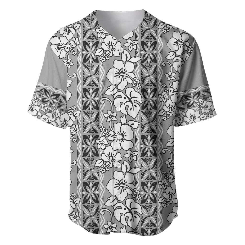 Hawaii Vintage Gray Hibiscus Tapa Pattern Baseball Jersey LT05 Gray - Polynesian Pride