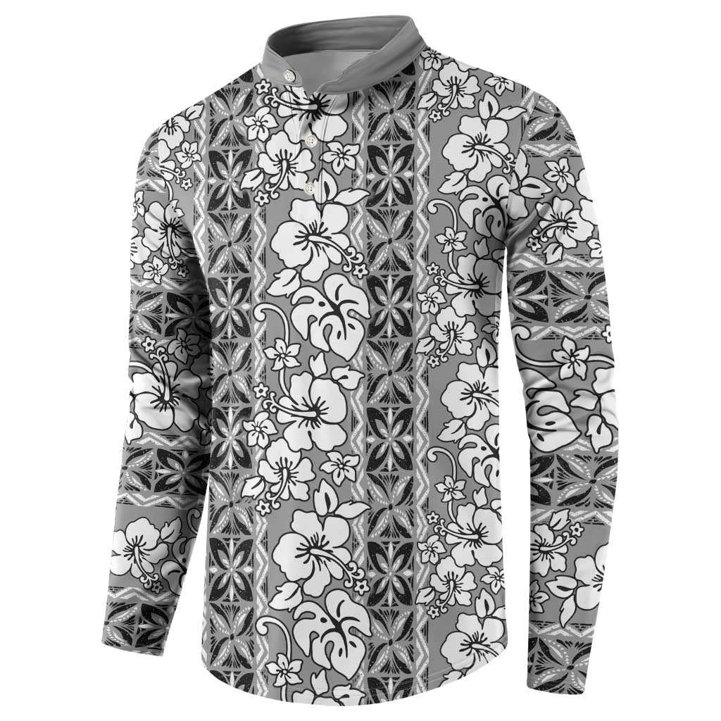 Hawaii Vintage Gray Hibiscus Tapa Pattern Button Sweatshirt