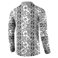 Hawaii Vintage Gray Hibiscus Tapa Pattern Button Sweatshirt