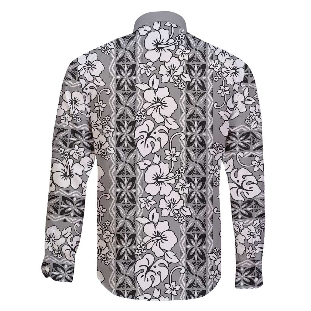 Hawaii Vintage Gray Hibiscus Tapa Pattern Family Matching Long Sleeve Bodycon Dress and Hawaiian Shirt LT05 - Polynesian Pride