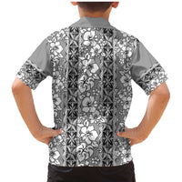 Hawaii Vintage Gray Hibiscus Tapa Pattern Family Matching Mermaid Dress and Hawaiian Shirt