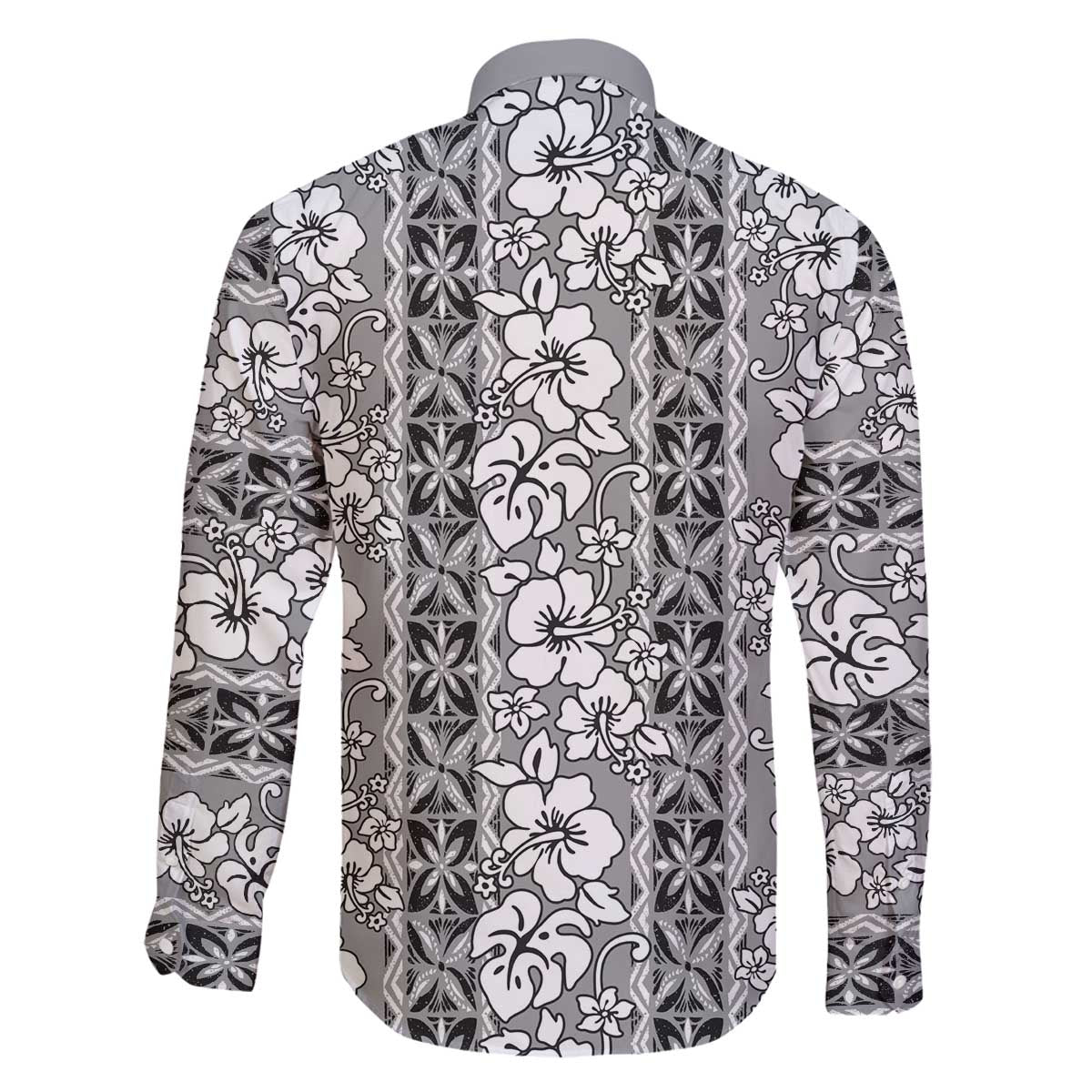 Hawaii Vintage Gray Hibiscus Tapa Pattern Family Matching Off The Shoulder Long Sleeve Dress and Hawaiian Shirt LT05 - Polynesian Pride