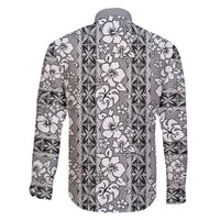 Hawaii Vintage Gray Hibiscus Tapa Pattern Family Matching Off The Shoulder Long Sleeve Dress and Hawaiian Shirt LT05 - Polynesian Pride