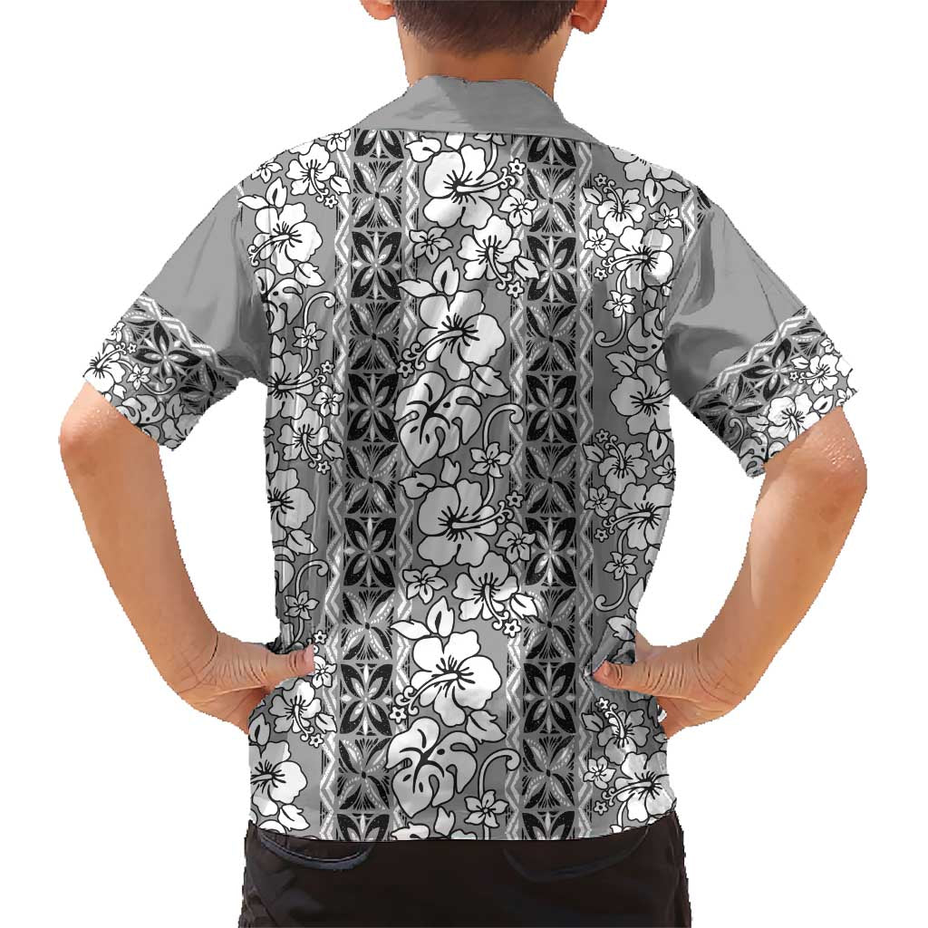 Hawaii Vintage Gray Hibiscus Tapa Pattern Family Matching Short Sleeve Bodycon Dress and Hawaiian Shirt LT05 - Polynesian Pride