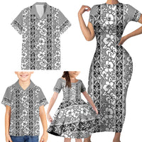 Hawaii Vintage Gray Hibiscus Tapa Pattern Family Matching Short Sleeve Bodycon Dress and Hawaiian Shirt LT05 - Polynesian Pride