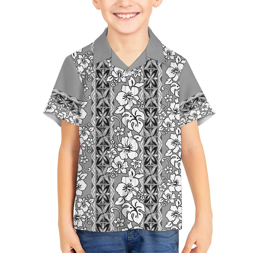 Hawaii Vintage Gray Hibiscus Tapa Pattern Family Matching Short Sleeve Bodycon Dress and Hawaiian Shirt LT05 Son's Shirt Gray - Polynesian Pride