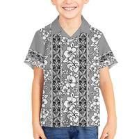Hawaii Vintage Gray Hibiscus Tapa Pattern Family Matching Summer Maxi Dress and Hawaiian Shirt