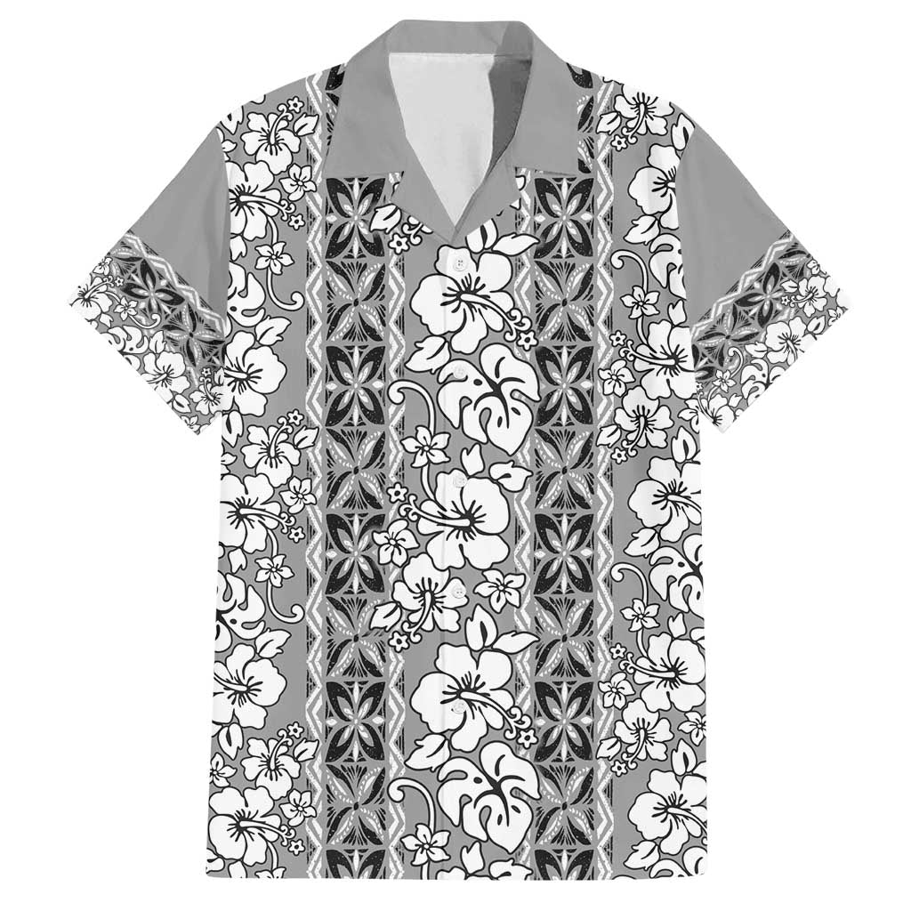 Hawaii Vintage Gray Hibiscus Tapa Pattern Family Matching Tank Maxi Dress and Hawaiian Shirt