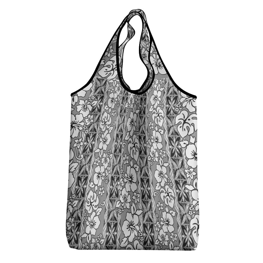 Hawaii Vintage Gray Hibiscus Tapa Pattern Grocery Bag