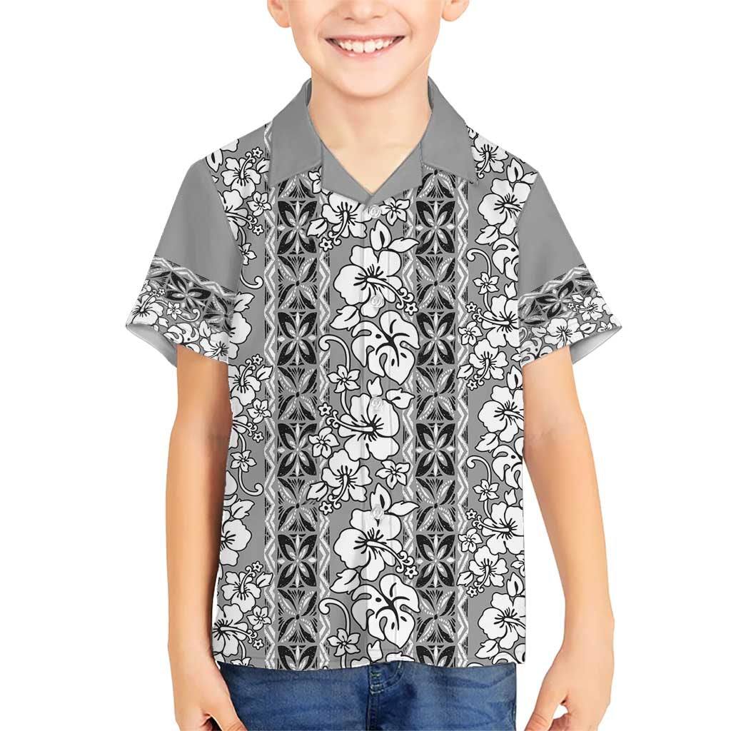 Hawaii Vintage Gray Hibiscus Tapa Pattern Hawaiian Shirt
