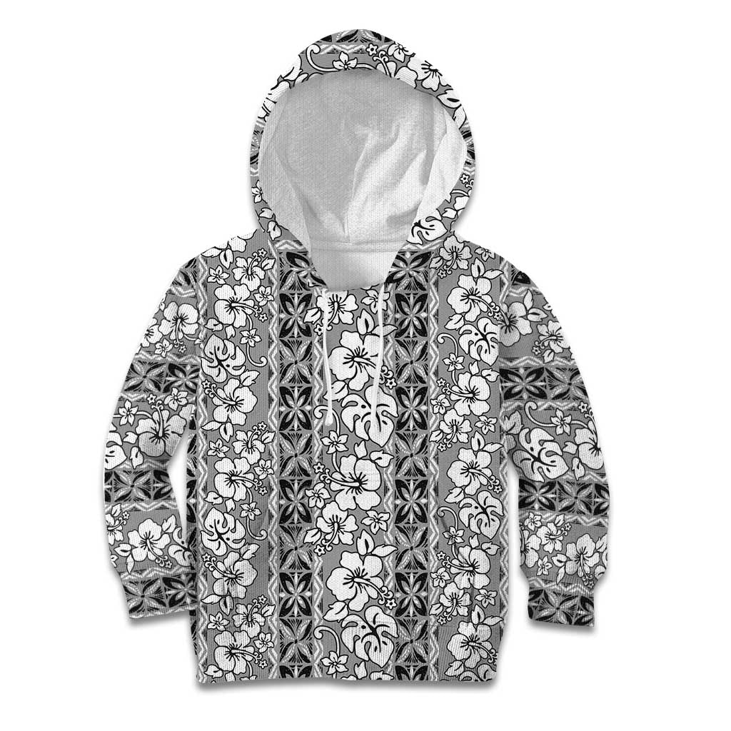 Hawaii Vintage Gray Hibiscus Tapa Pattern Kid Hoodie LT05 Hoodie Gray - Polynesian Pride