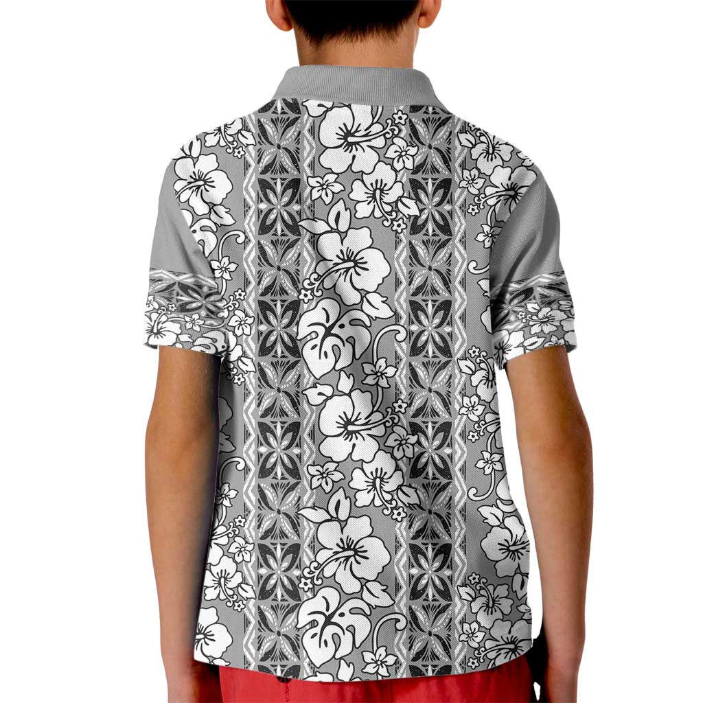 Hawaii Vintage Gray Hibiscus Tapa Pattern Kid Polo Shirt