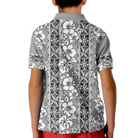 Hawaii Vintage Gray Hibiscus Tapa Pattern Kid Polo Shirt