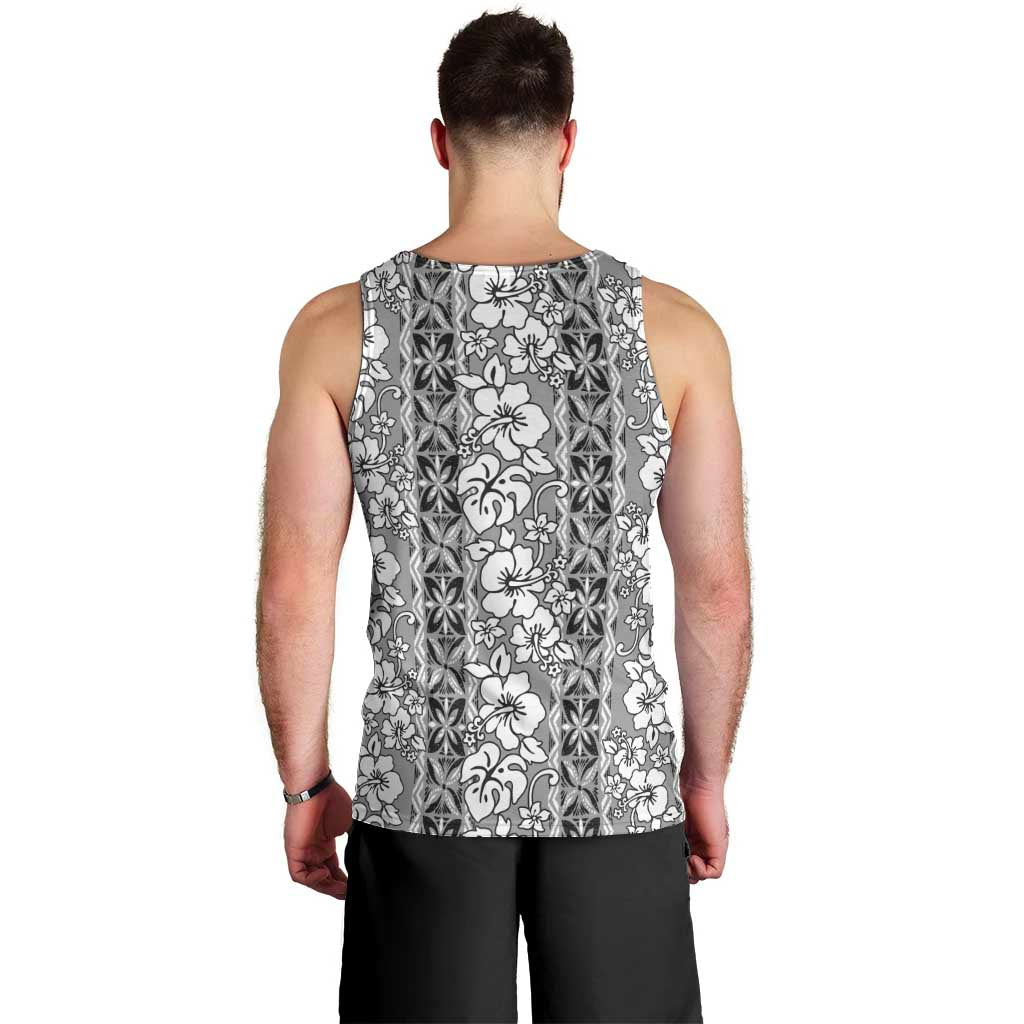 Hawaii Vintage Gray Hibiscus Tapa Pattern Men Tank Top