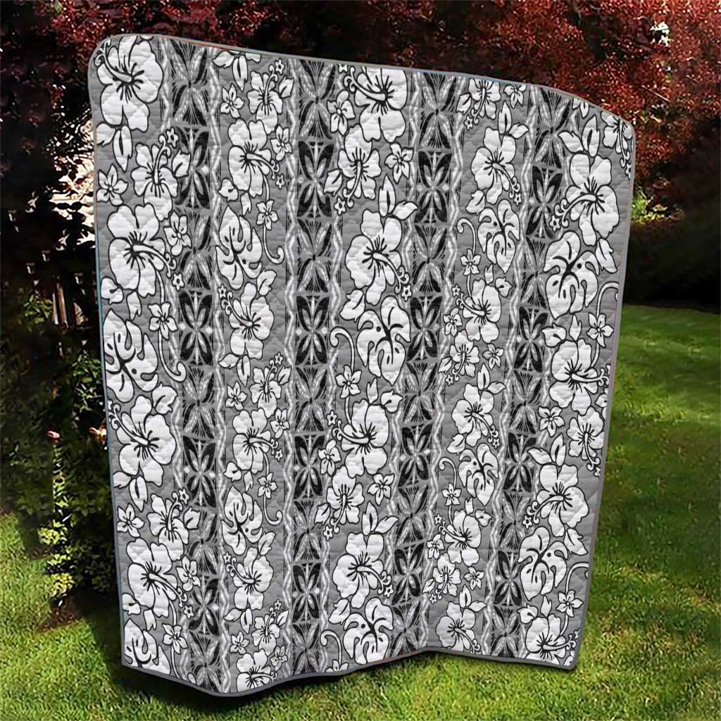 Hawaii Vintage Gray Hibiscus Tapa Pattern Quilt