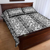 Hawaii Vintage Gray Hibiscus Tapa Pattern Quilt Bed Set
