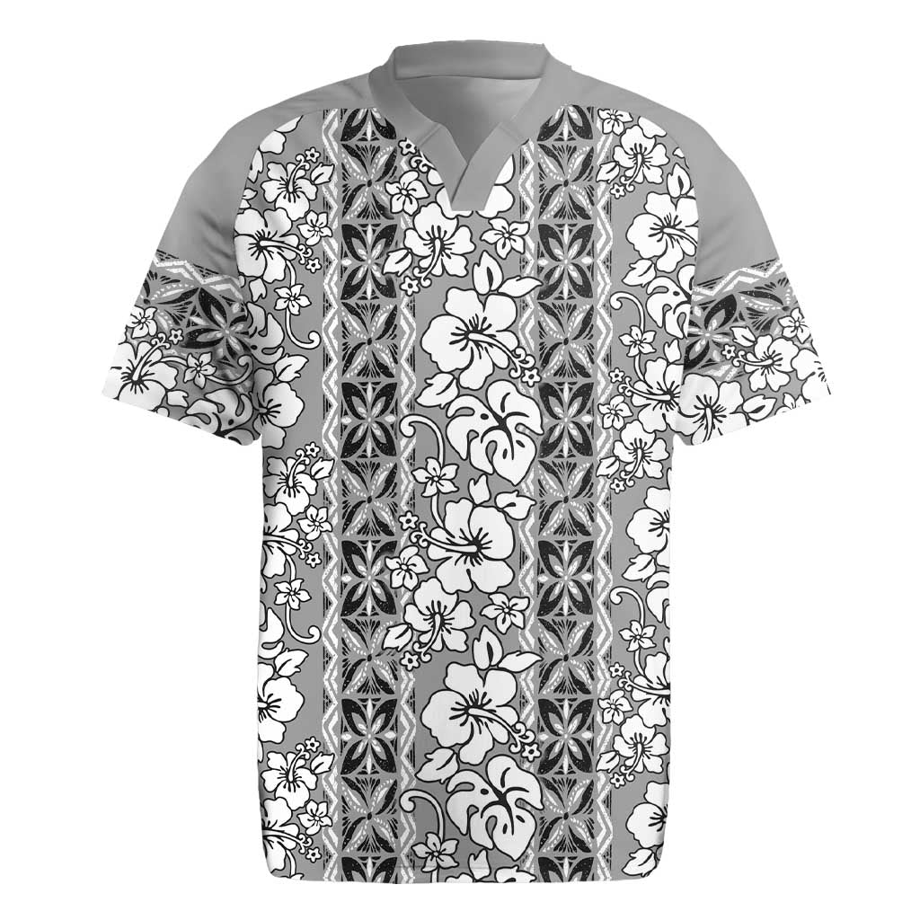 Hawaii Vintage Gray Hibiscus Tapa Pattern Rugby Jersey LT05 Gray - Polynesian Pride
