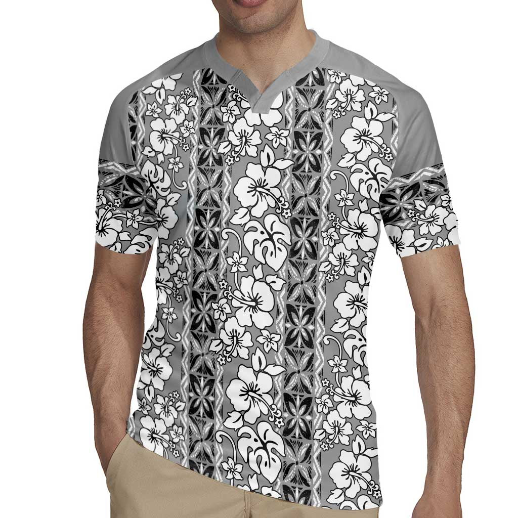Hawaii Vintage Gray Hibiscus Tapa Pattern Rugby Jersey LT05 - Polynesian Pride
