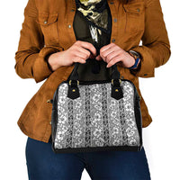 Hawaii Vintage Gray Hibiscus Tapa Pattern Shoulder Handbag