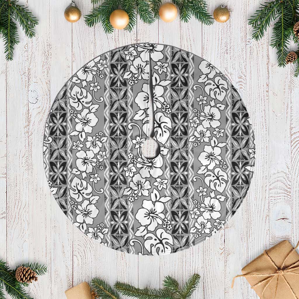 Hawaii Vintage Gray Hibiscus Tapa Pattern Tree Skirt LT05 Casual Gray - Polynesian Pride
