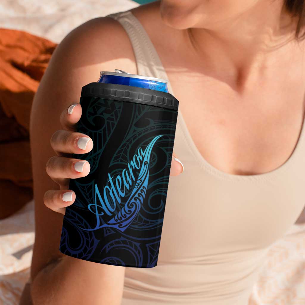 Aotearoa New Zealand 4 in 1 Can Cooler Tumbler Koru Fern Blue Gradient