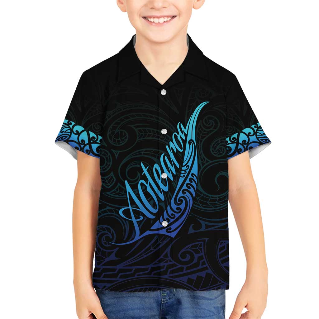 Aotearoa New Zealand Family Matching Long Sleeve Bodycon Dress and Hawaiian Shirt Koru Fern Blue Gradient LT05 Son's Shirt Blue - Polynesian Pride