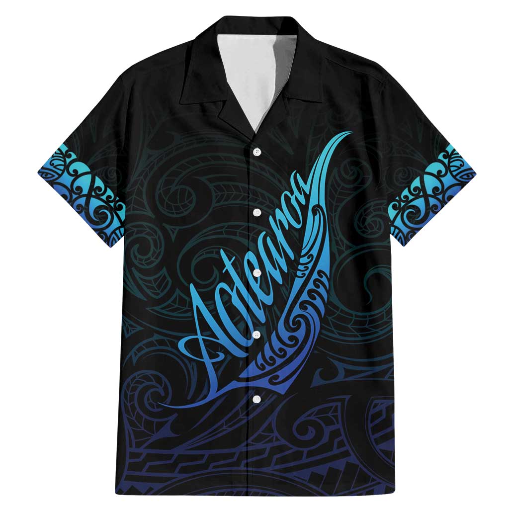 Aotearoa New Zealand Family Matching Mermaid Dress and Hawaiian Shirt Koru Fern Blue Gradient LT05 Dad's Shirt - Short Sleeve Blue - Polynesian Pride