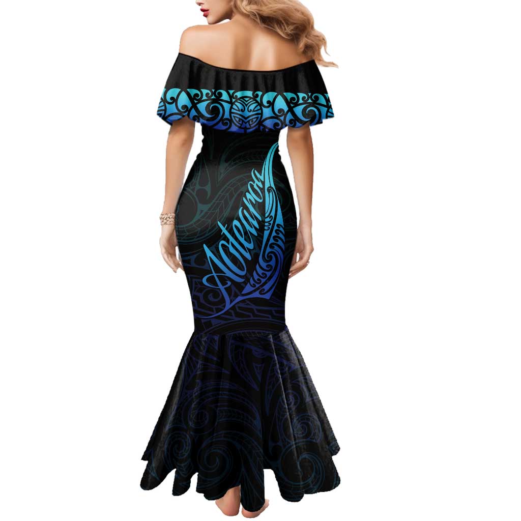 Aotearoa New Zealand Family Matching Mermaid Dress and Hawaiian Shirt Koru Fern Blue Gradient LT05 - Polynesian Pride