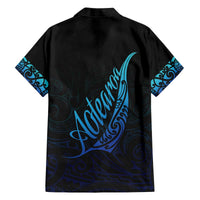 Aotearoa New Zealand Family Matching Off The Shoulder Long Sleeve Dress and Hawaiian Shirt Koru Fern Blue Gradient LT05 - Polynesian Pride