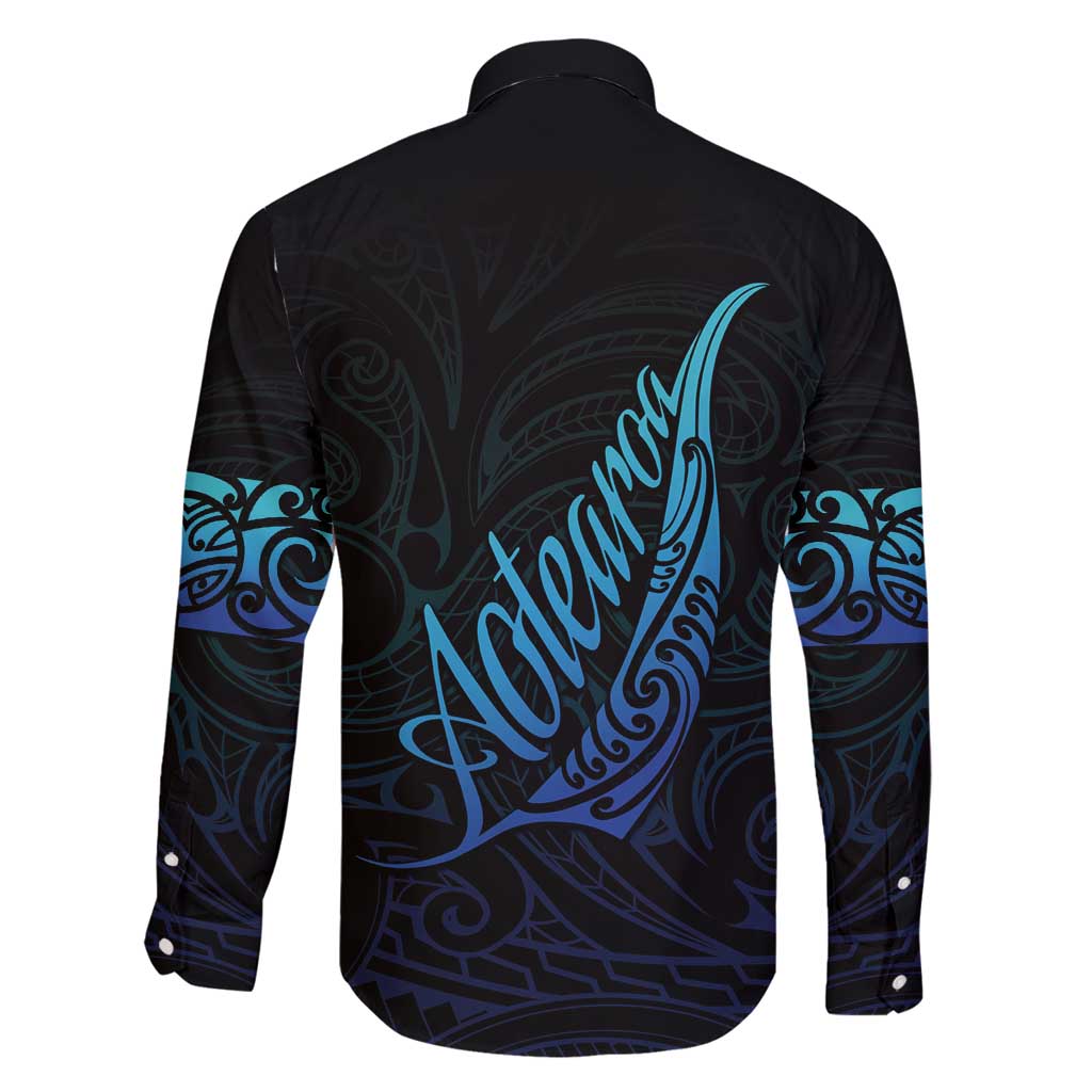 Aotearoa New Zealand Family Matching Off Shoulder Maxi Dress and Hawaiian Shirt Koru Fern Blue Gradient LT05 - Polynesian Pride