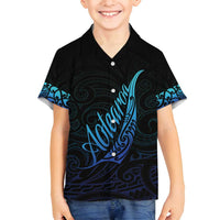 Aotearoa New Zealand Family Matching Off Shoulder Maxi Dress and Hawaiian Shirt Koru Fern Blue Gradient LT05 Son's Shirt Blue - Polynesian Pride