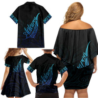 Aotearoa New Zealand Family Matching Off Shoulder Short Dress and Hawaiian Shirt Koru Fern Blue Gradient LT05 - Polynesian Pride