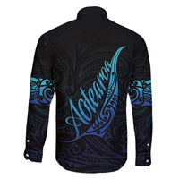 Aotearoa New Zealand Family Matching Off Shoulder Short Dress and Hawaiian Shirt Koru Fern Blue Gradient LT05 - Polynesian Pride