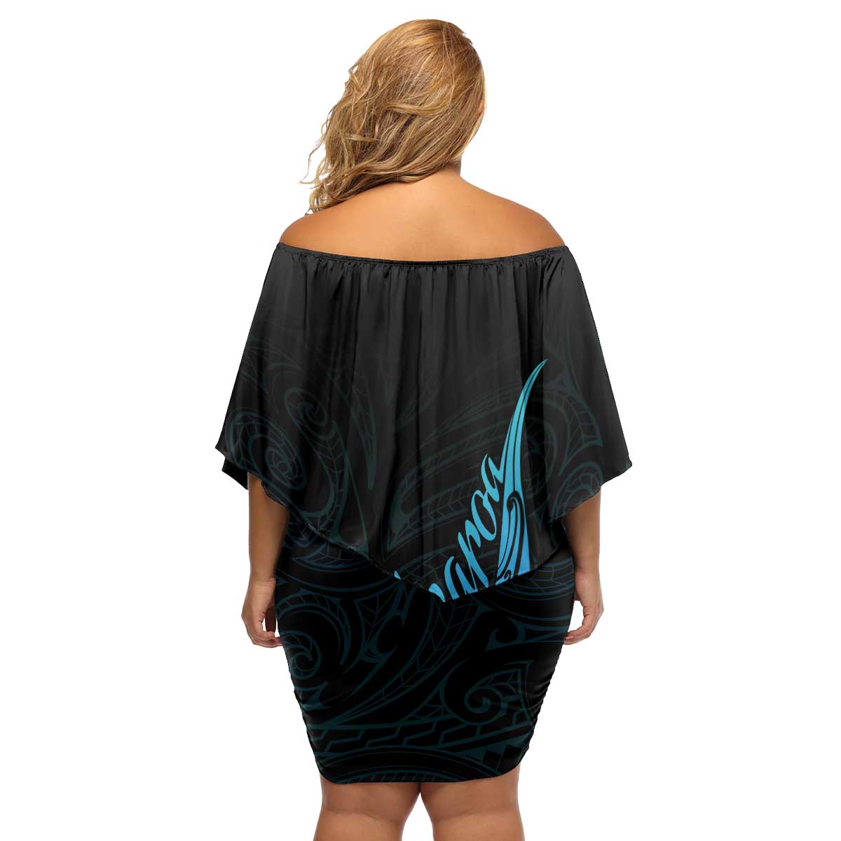 Aotearoa New Zealand Family Matching Off Shoulder Short Dress and Hawaiian Shirt Koru Fern Blue Gradient LT05 - Polynesian Pride