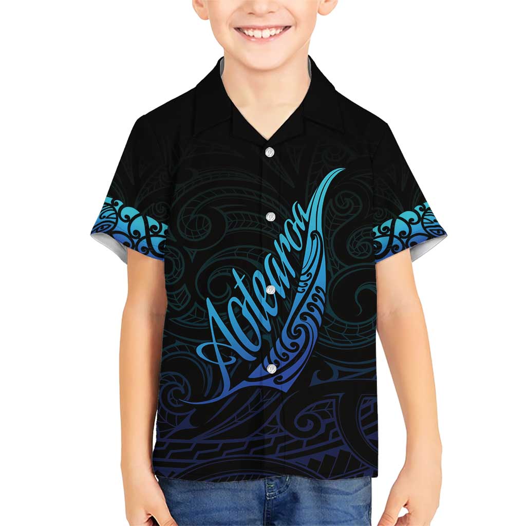 Aotearoa New Zealand Family Matching Short Sleeve Bodycon Dress and Hawaiian Shirt Koru Fern Blue Gradient LT05 Son's Shirt Blue - Polynesian Pride