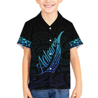 Aotearoa New Zealand Family Matching Short Sleeve Bodycon Dress and Hawaiian Shirt Koru Fern Blue Gradient LT05 Son's Shirt Blue - Polynesian Pride