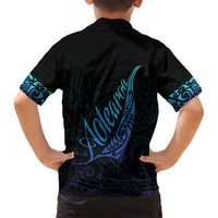Aotearoa New Zealand Family Matching Summer Maxi Dress and Hawaiian Shirt Koru Fern Blue Gradient LT05 - Polynesian Pride