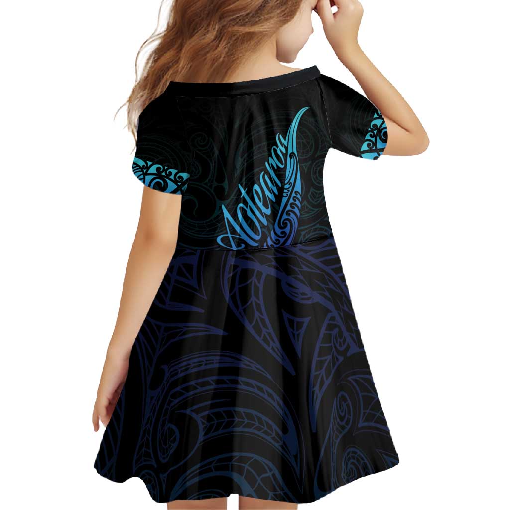 Aotearoa New Zealand Family Matching Summer Maxi Dress and Hawaiian Shirt Koru Fern Blue Gradient LT05 - Polynesian Pride