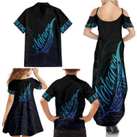 Aotearoa New Zealand Family Matching Summer Maxi Dress and Hawaiian Shirt Koru Fern Blue Gradient LT05 - Polynesian Pride