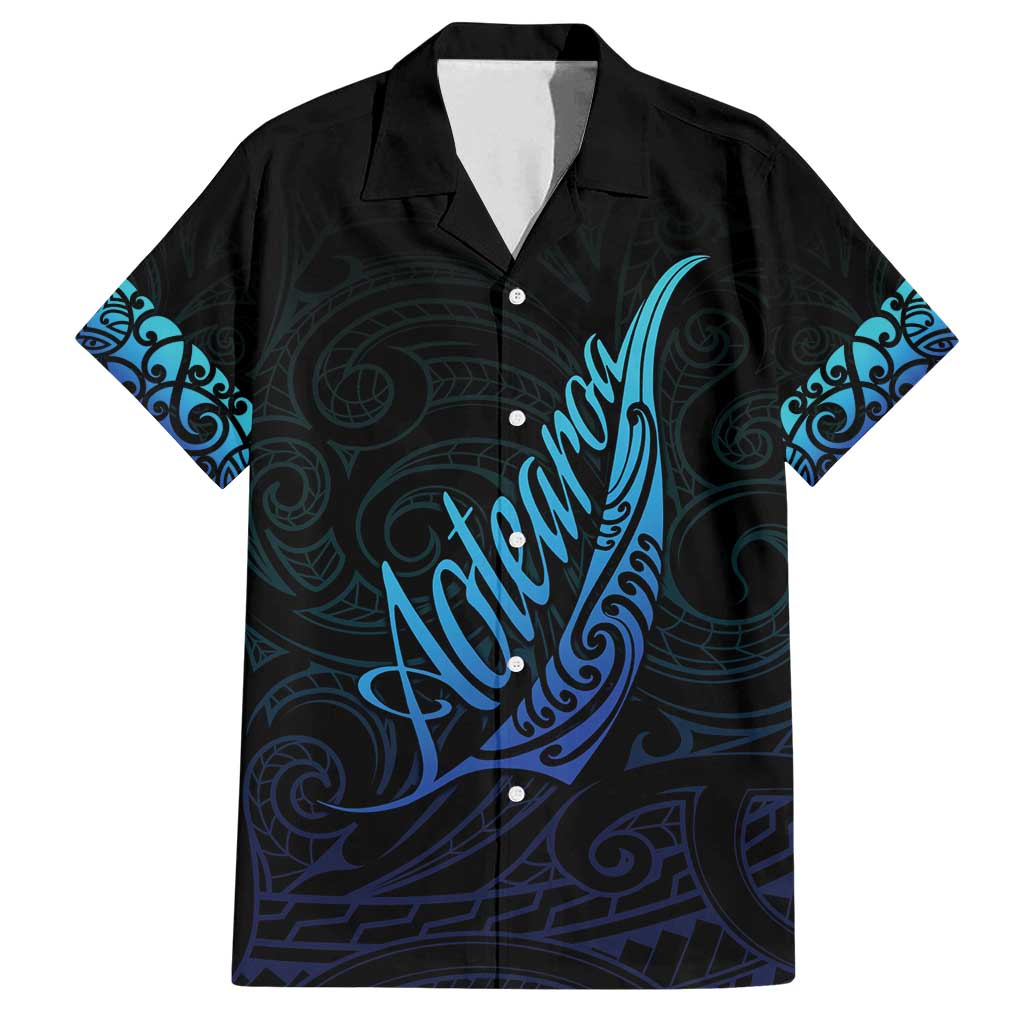 Aotearoa New Zealand Family Matching Tank Maxi Dress and Hawaiian Shirt Koru Fern Blue Gradient LT05 Dad's Shirt - Short Sleeve Blue - Polynesian Pride