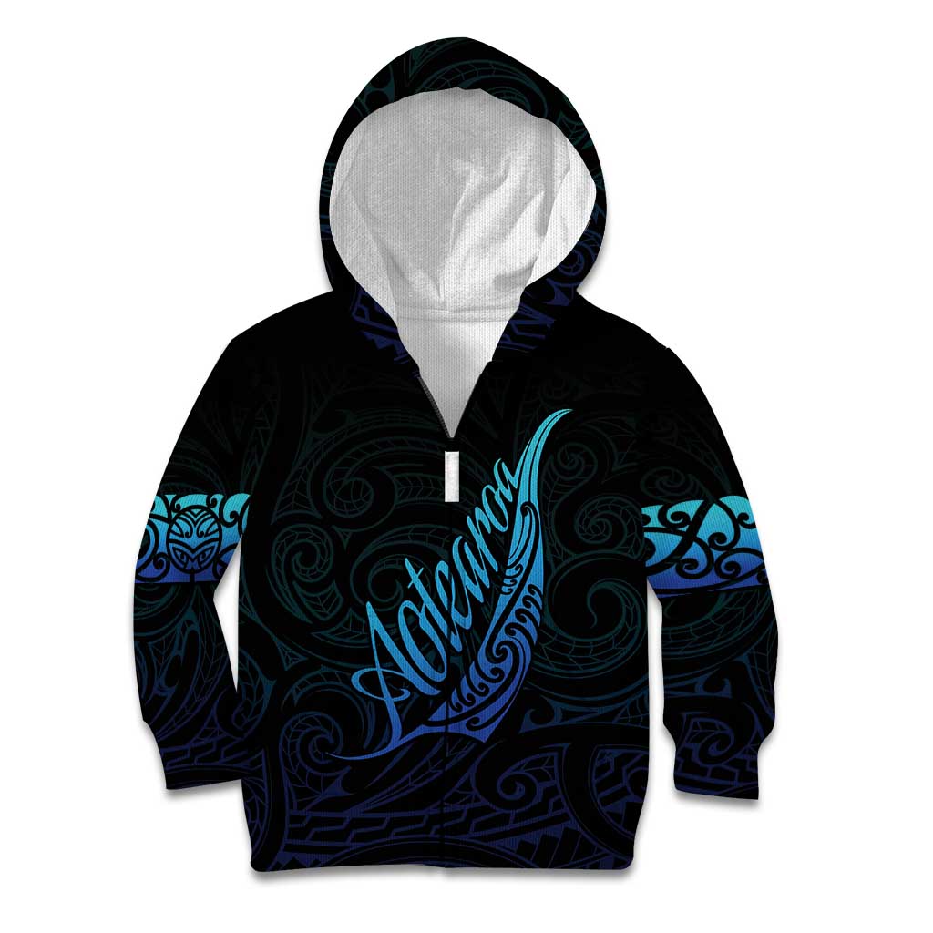 Aotearoa New Zealand Kid Hoodie Koru Fern Blue Gradient LT05 Zip Hoodie Blue - Polynesian Pride