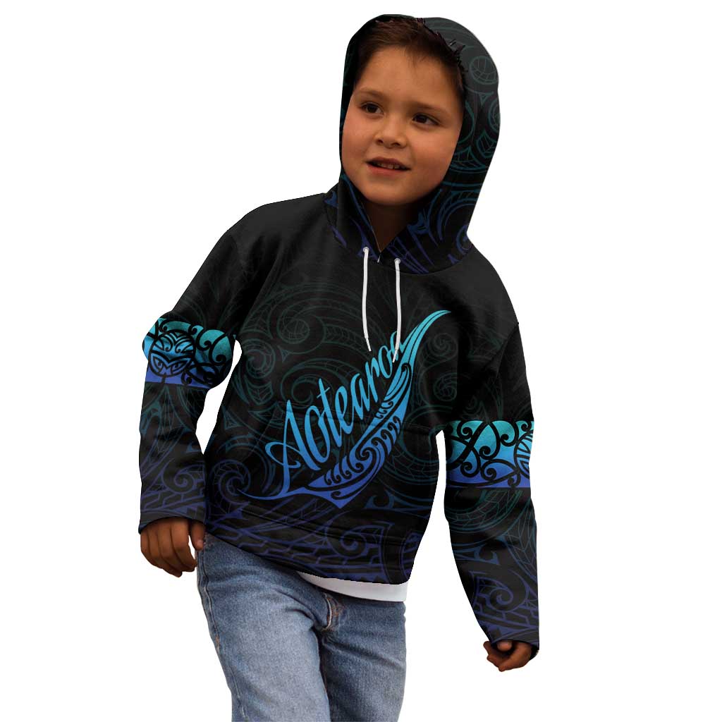 Aotearoa New Zealand Kid Hoodie Koru Fern Blue Gradient LT05 - Polynesian Pride