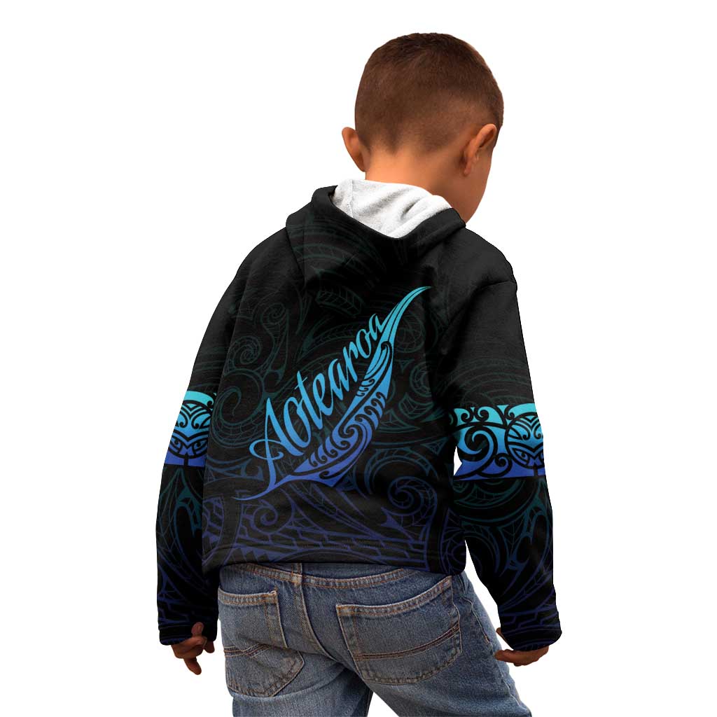 Aotearoa New Zealand Kid Hoodie Koru Fern Blue Gradient LT05 - Polynesian Pride