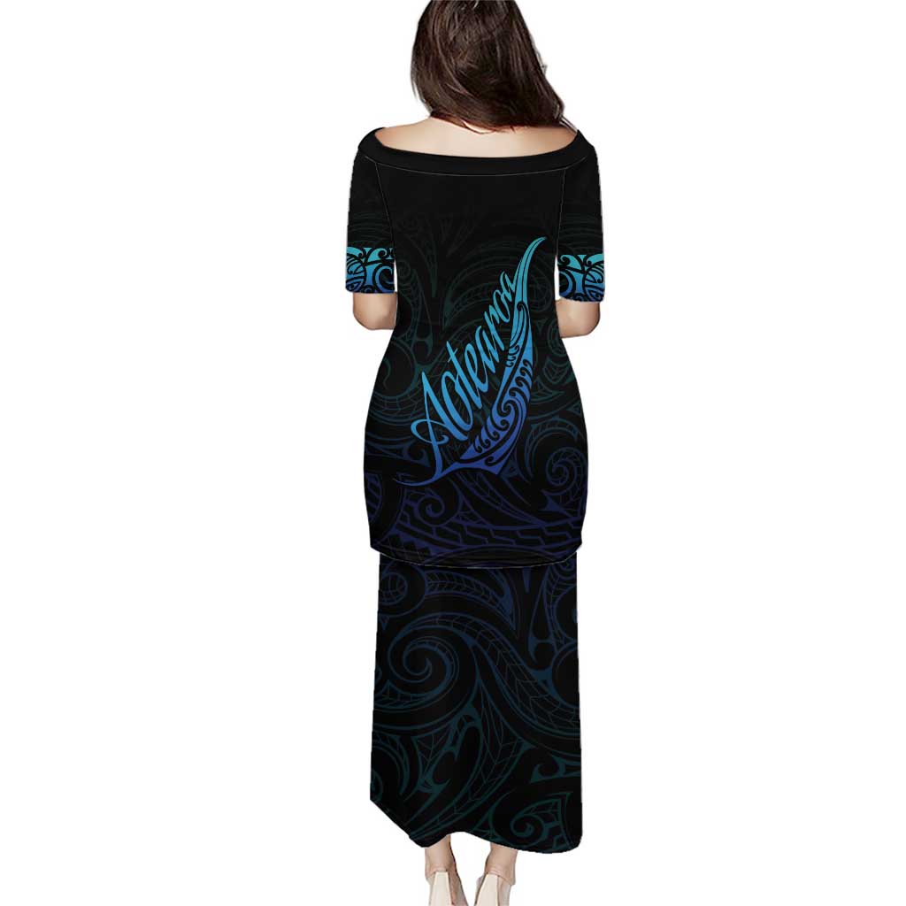Aotearoa New Zealand Puletasi Koru Fern Blue Gradient