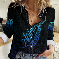 Aotearoa New Zealand Women Casual Shirt Koru Fern Blue Gradient