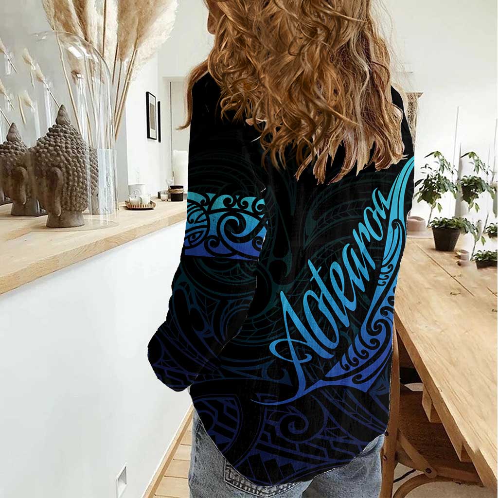 Aotearoa New Zealand Women Casual Shirt Koru Fern Blue Gradient