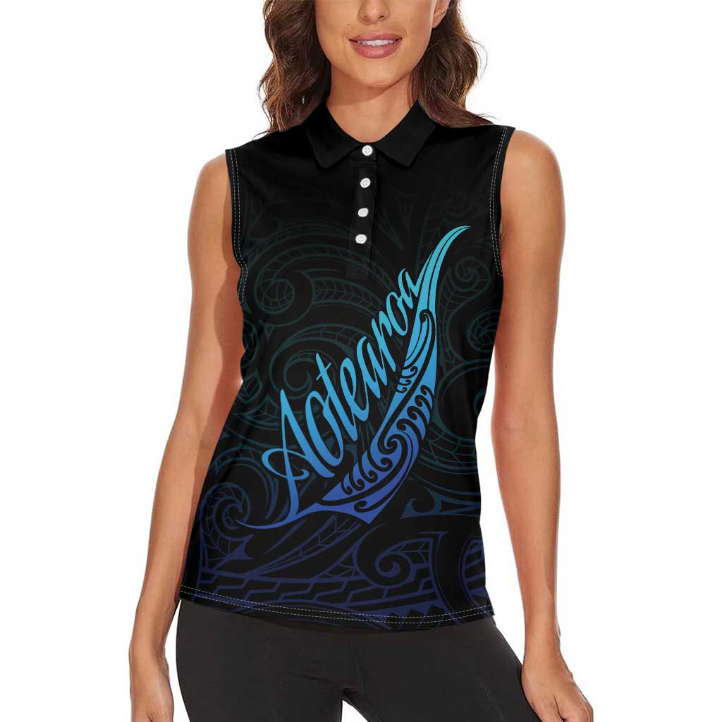 Aotearoa New Zealand Women Sleeveless Polo Shirt Koru Fern Blue Gradient