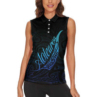 Aotearoa New Zealand Women Sleeveless Polo Shirt Koru Fern Blue Gradient