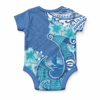 Hawaii Discoverers Day Baby Onesie Polynesian Fish Hook With Hibiscus Blue LT05 - Polynesian Pride