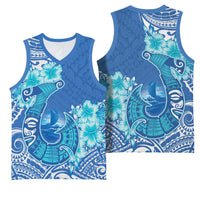 Hawaii Discoverers Day Basketball Jersey Polynesian Fish Hook With Hibiscus Blue LT05 - Polynesian Pride